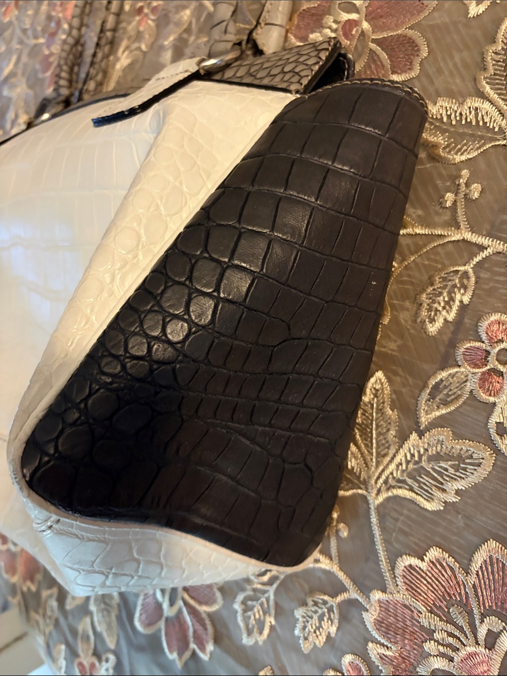Guess Tri-Tone Faux-Croc Shoulder Bag — Cream, Gray & Black - Picture 4 of 14